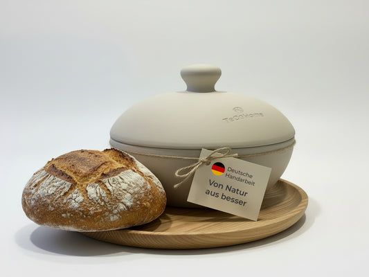 TeCoHome Brotbackform [Innen glasiert-Natur Ton] mit Deckel 750 Gramm