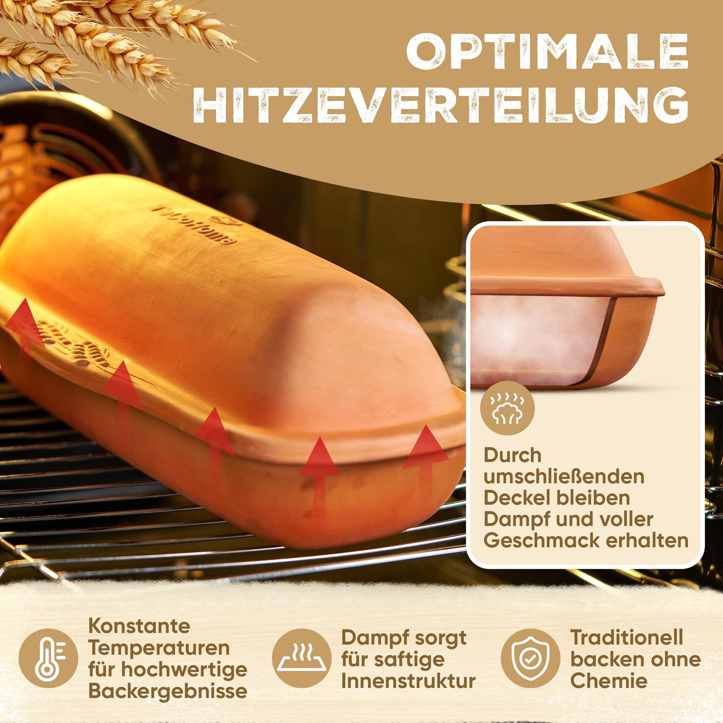 TeCoHome Brotbackform [Natur-Ton] mit Deckel 500 Gramm